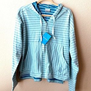 Columbia Womens Sweatshirt Jacket Size XL Hoodie Stripes Full Zip Blue